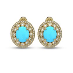 9.21 ctw Turquoise & Diamond Victorian Earrings 14K Yellow Gold