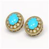 Image 2 : 9.21 ctw Turquoise & Diamond Victorian Earrings 14K Yellow Gold
