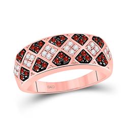 10kt Rose Gold Womens Round Red Color Enhanced Diamond Checkered Band 1/2 Cttw