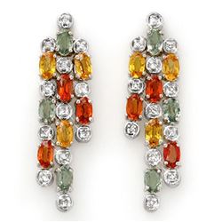 4.33 ctw Multi-Sapphire & Diamond Earrings 14k White Gold