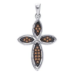 Sterling Silver Womens Round Brown Diamond Cross Pendant 1/4 Cttw