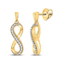 10kt Yellow Gold Womens Round Diamond Infinity Dangle Earrings 1/10 Cttw