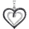 Image 1 : Sterling Silver Womens Round Black Color Enhanced Diamond Double Nested Heart Pendant 1/20 Cttw