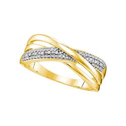 10kt Yellow Gold Womens Round Diamond Crossover Band Ring .02 Cttw