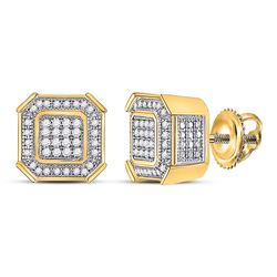 10kt Yellow Gold Mens Round Diamond Square Cluster Earrings 1/4 Cttw