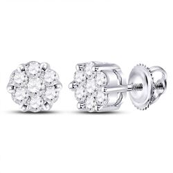 10kt White Gold Womens Round Diamond Flower Cluster Earrings 1/4 Cttw