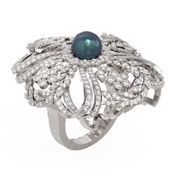 3.23 ctw Diamond & Pearl Ring 18K White Gold