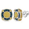 Image 1 : Sterling Silver Mens Round Yellow Color Enhanced Diamond Circle Earrings 1/6 Cttw