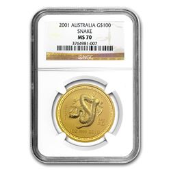 2001 1 oz Gold Lunar Year of the Snake MS-70 NGC (Series 1)