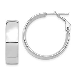 14k White Gold Omega Back Hoop Earrings - 7x25 mm