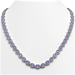 22.62 ctw Tanzanite & Diamond Micro Pave Halo Necklace 10k White Gold