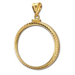 14K Gold Screw-Top-Diamond-Cut Coin Bezel - 27 millimeter