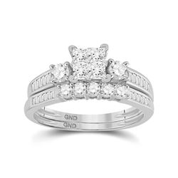 10kt White Gold Womens Princess Diamond Bridal Wedding Engagement Ring Band Set 1.00 Cttw