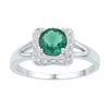 Image 1 : Sterling Silver Womens Round Lab-Created Emerald Solitaire Square Frame Ring 7/8 Cttw