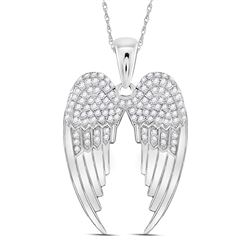 Sterling Silver Womens Round Diamond Angel Wings Pendant 3/8 Cttw