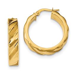 14k Gold 5.3 mm Brushed & Polished Hoop Earrings