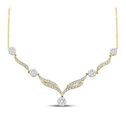 14kt Yellow Gold Womens Round Diamond Cluster Y-Shape Necklace 3/4 Cttw