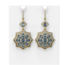 12.2 ctw Blue Topaz & Diamond Earrings 18K Yellow Gold