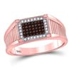 Image 1 : 10kt Rose Gold Mens Round Red Color Enhanced Diamond Rectangle Cluster Ring 1/5 Cttw