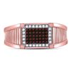 Image 2 : 10kt Rose Gold Mens Round Red Color Enhanced Diamond Rectangle Cluster Ring 1/5 Cttw