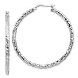 14k White Gold Diamond-cut Round Hoop Earrings - 3x40 mm