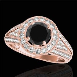 2.17 ctw Certified VS Black Diamond Solitaire Halo Ring 10k Rose Gold