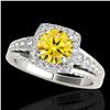 Image 1 : 2 ctw Certified SI/I Fancy Intense Yellow Diamond Halo Ring 10k White Gold