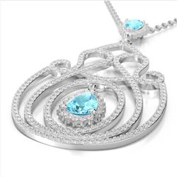 3.20 ctw Sky Blue Topaz & Micro Diamond Heart Necklace 14k White Gold