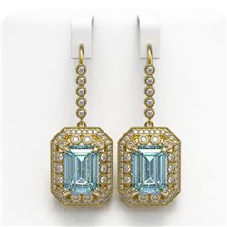 24.81 ctw Sky Topaz & Diamond Victorian Earrings 14K Yellow Gold