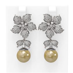 3 ctw Diamond & Pearl Earrings 18K White Gold