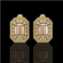 11.69 ctw Morganite & Diamond Victorian Earrings 14K Yellow Gold