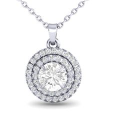 1 ctw Micro Pave VS/SI Diamond Solitaire NECKALCE Halo 18k White Gold
