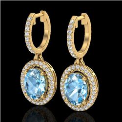 4.25 ctw Sky Blue Topaz & Micro VS/SI Diamond Earrings 18k Yellow Gold