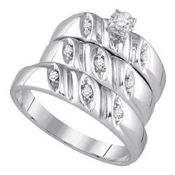 Sterling Silver His & Hers Round Diamond Solitaire Matching Bridal Wedding Ring Band Set 1/5 Cttw