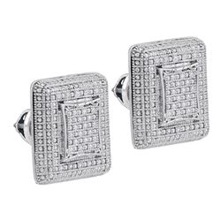 Sterling Silver Unisex Round Diamond Square Cluster Stud Earrings 1/4 Cttw