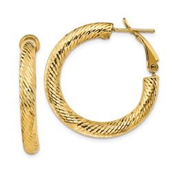 14k Yellow Gold Diamond-cut Omega Back Hoop Earrings - 4x20 mm