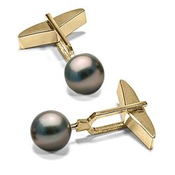 Black Tahitian Pearl Cufflinks, 9.0-10.0mm