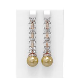 5.79 ctw Diamond & Pearl Earrings 18K Rose Gold