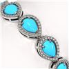 Image 3 : 13.19 ctw Turquoise & Diamond Micro Pave Halo Bracelet 10k White Gold