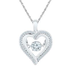 10kt White Gold Womens Round Moving Twinkle Diamond Heart Outline Pendant 1/4 Cttw