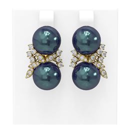 0.96 ctw Diamond & Pearl Earrings 18K Yellow Gold