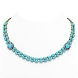 29.85 ctw Turquoise & Diamond Necklace 14K Yellow Gold