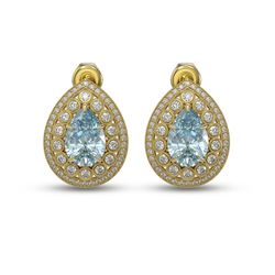 7.15 ctw Aquamarine & Diamond Victorian Earrings 14K Yellow Gold