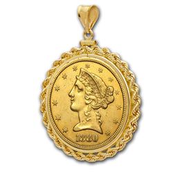 $5 Liberty Gold Half Eagle Pendant (Rope-ScrewTop Bezel)