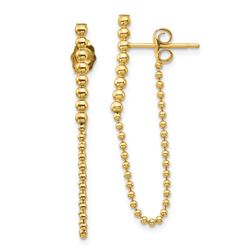 14k Yellow Gold Beaded Chain Front/Back Dangle Earrings