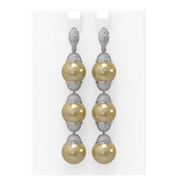 3 ctw Diamond & Pearl Earrings 18K White Gold