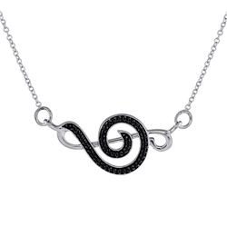 Sterling Silver Womens Round Black Color Enhanced Diamond Treble Clef Necklace 1/8 Cttw