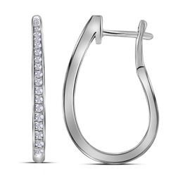 10kt White Gold Womens Round Diamond Inside-Outside Oblong Hoop Earrings 1/2 Cttw