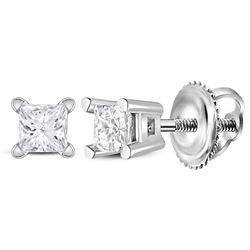 14kt White Gold Womens Princess Diamond Solitaire Earrings 1/6 Cttw