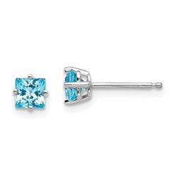 14k White Gold 4 mm Princess Cut Blue Topaz Earrings